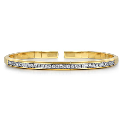 14K Yellow Gold Cuff Bracelet with Diamond Inner Channel