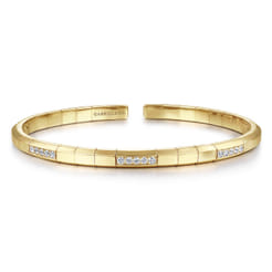 14K Yellow Gold Cuff Bracelet with Diamond Pave Stations