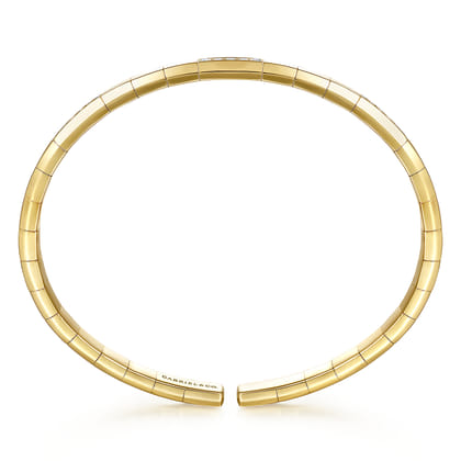14K Yellow Gold Cuff Bracelet with Diamond Pave Stations