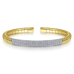 14K Yellow Gold Cuff Bracelet with Diamond Pave Station
