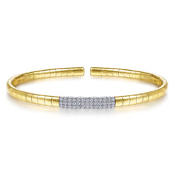 14K Yellow Gold Cuff Bracelet with Pave Diamond Bar