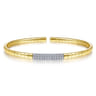 14K Yellow Gold Cuff Bracelet with Pave Diamond Bar - 0.08 ct