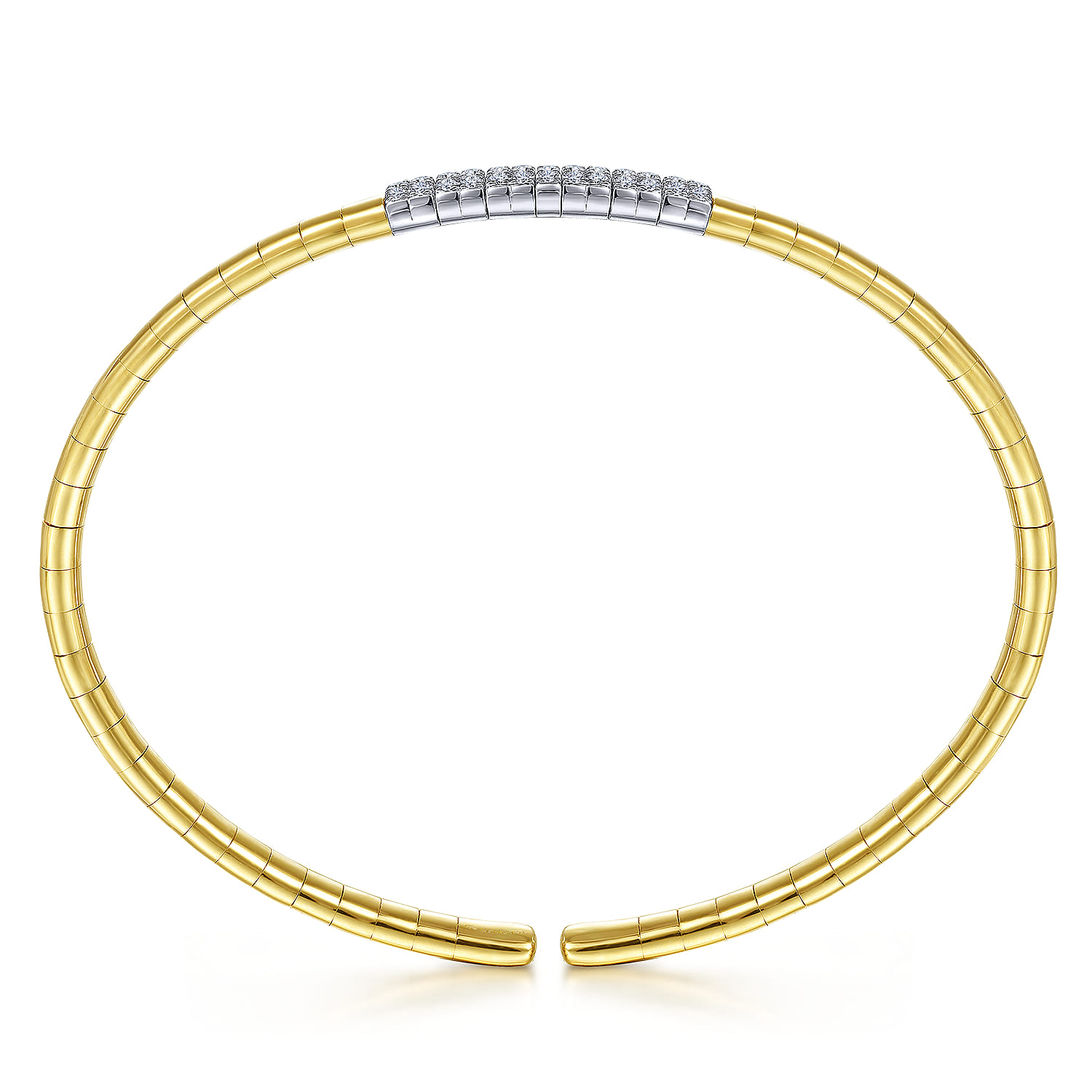 14K Yellow Gold Cuff Bracelet with Pave Diamond Bar - 0.08 ct - Shot 3
