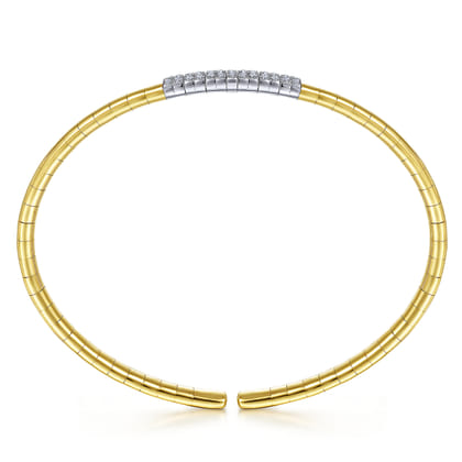 14K Yellow Gold Cuff Bracelet with Pave Diamond Bar