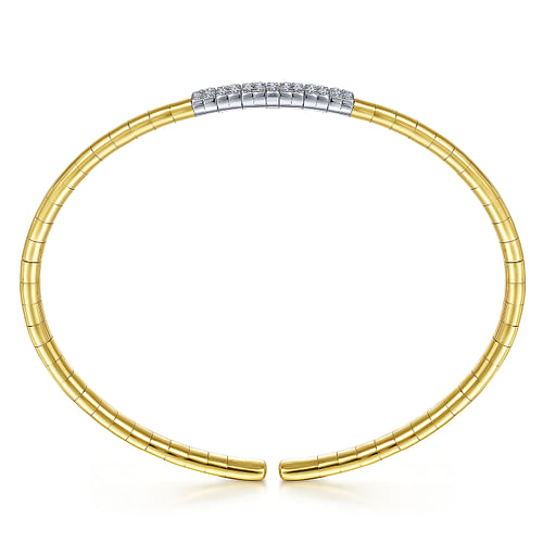 14K Yellow Gold Cuff Bracelet with Pave Diamond Bar - 0.08 ct - Shot 3