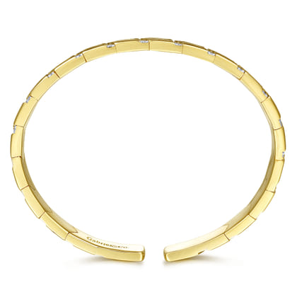 14K Yellow Gold Cuff Bracelet with Pave Diamond Chevron Stations