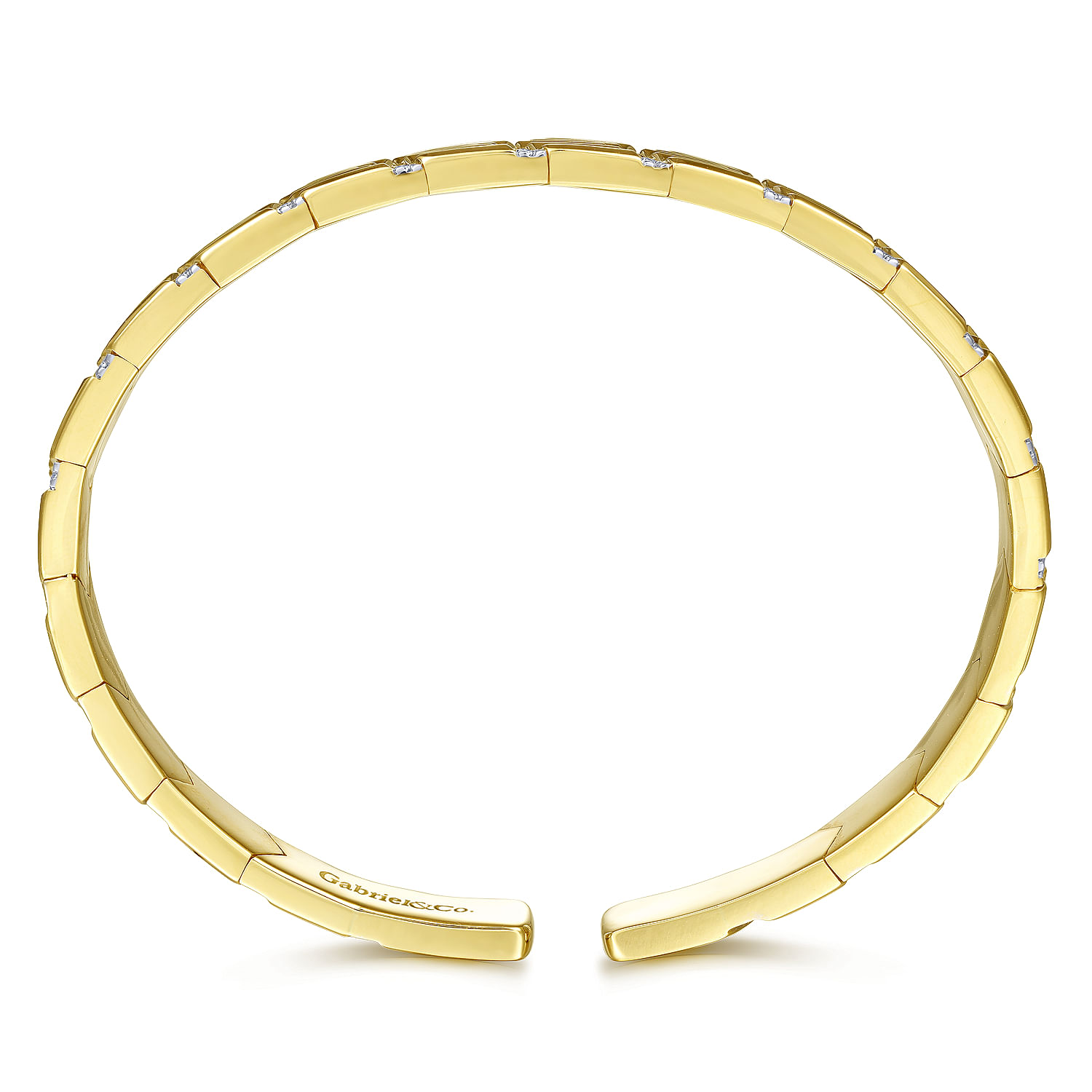 14K Yellow Gold Cuff Bracelet with Pave Diamond Chevron Stations - 0.5 ct - Shot 3