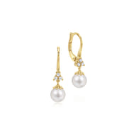 14K Yellow Gold Cultured Pearl Diamond Drop Earrings