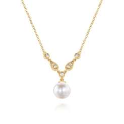 14K Yellow Gold Cultured Pearl and Diamond Accent Necklace