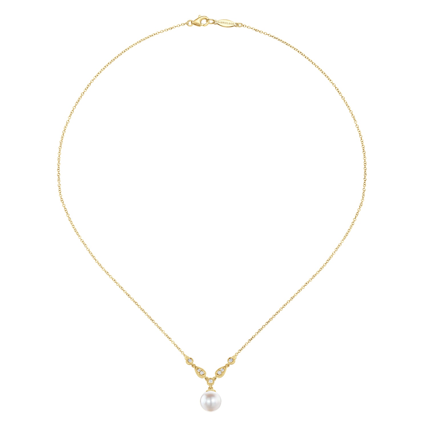 14K Yellow Gold Cultured Pearl and Diamond Accent Necklace - 0.08 ct - Shot 2