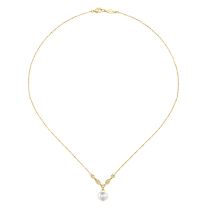 14K Yellow Gold Cultured Pearl and Diamond Accent Necklace
