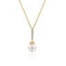 14K Yellow Gold Cultured Pearl and Diamond Drop Pendant Necklace - 0.16 ct