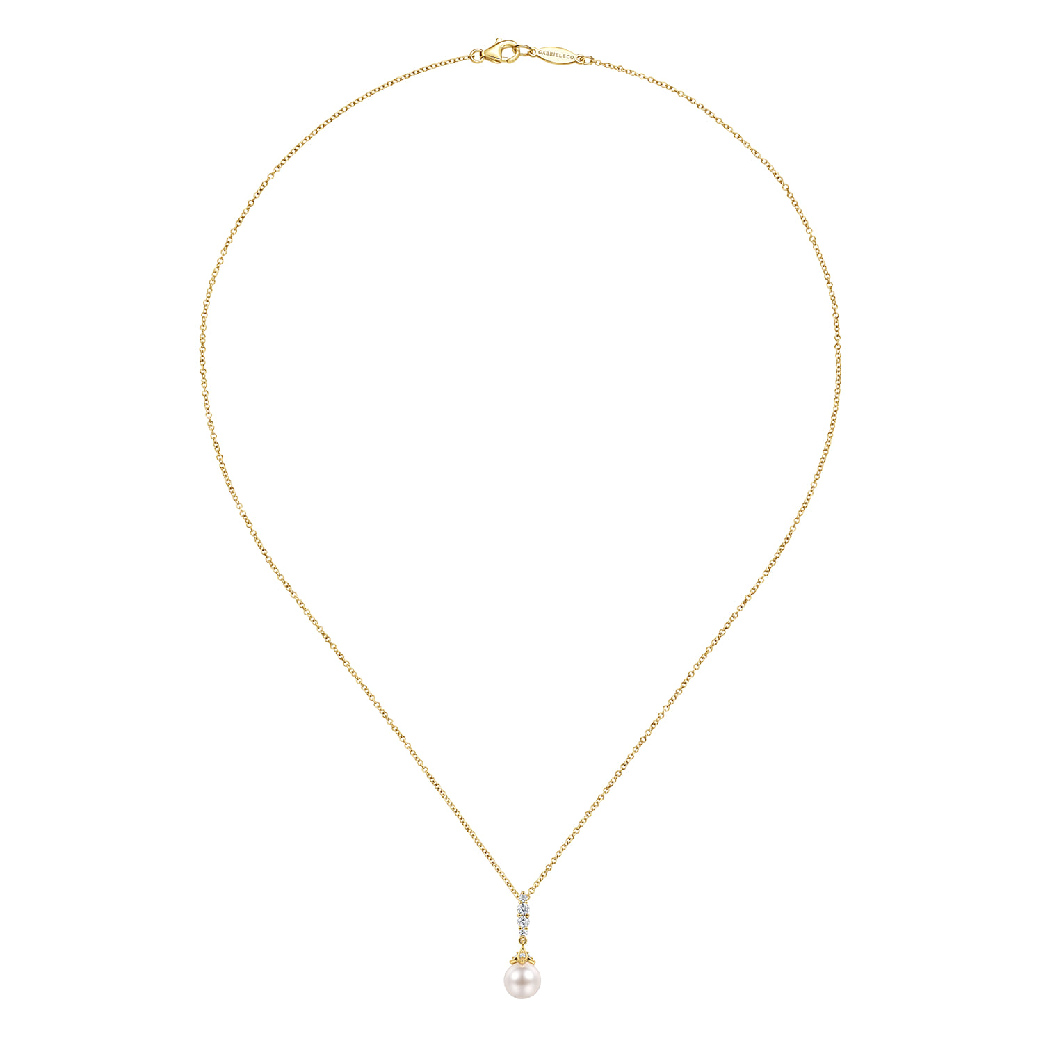 14K Yellow Gold Cultured Pearl and Diamond Drop Pendant Necklace - 0.16 ct - Shot 2