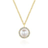 14K Yellow Gold Cultured Pearl and Diamond Halo Pendant Necklace - 0.12 ct