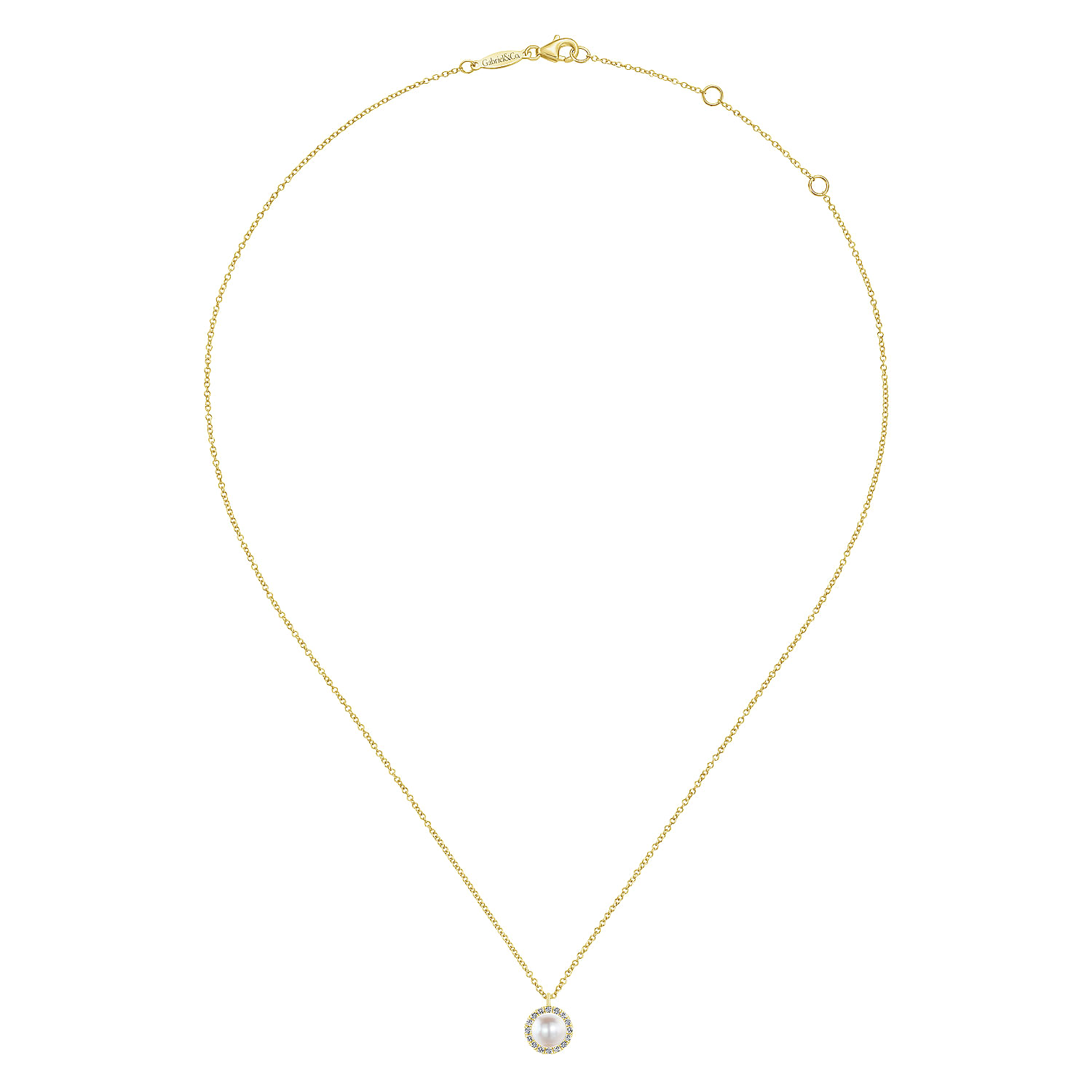 14K Yellow Gold Cultured Pearl and Diamond Halo Pendant Necklace - 0.12 ct - Shot 2