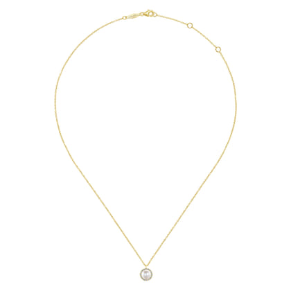 14K Yellow Gold Cultured Pearl and Diamond Halo Pendant Necklace