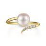 14K Yellow Gold Cultured Pearl and Diamond Open Wrap Ring - 0.05 ct