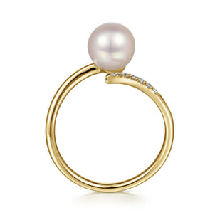 14K Yellow Gold Cultured Pearl and Diamond Open Wrap Ring