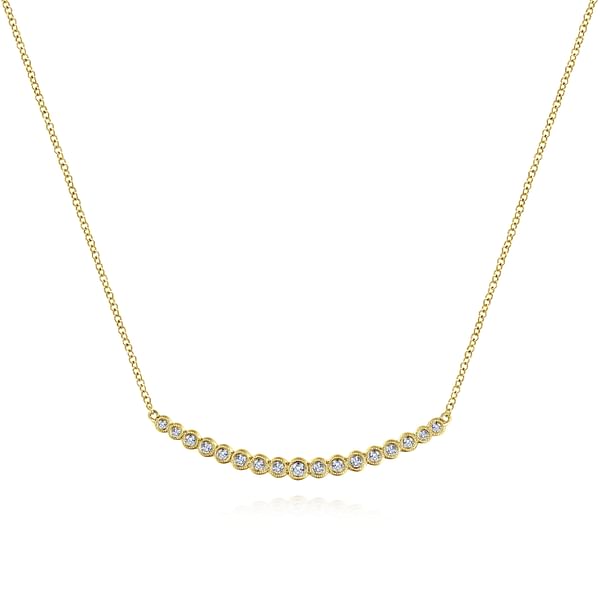 14k Gold Citrine & Diamond Bezel Set Bar Necklace - White Yellow or Rose