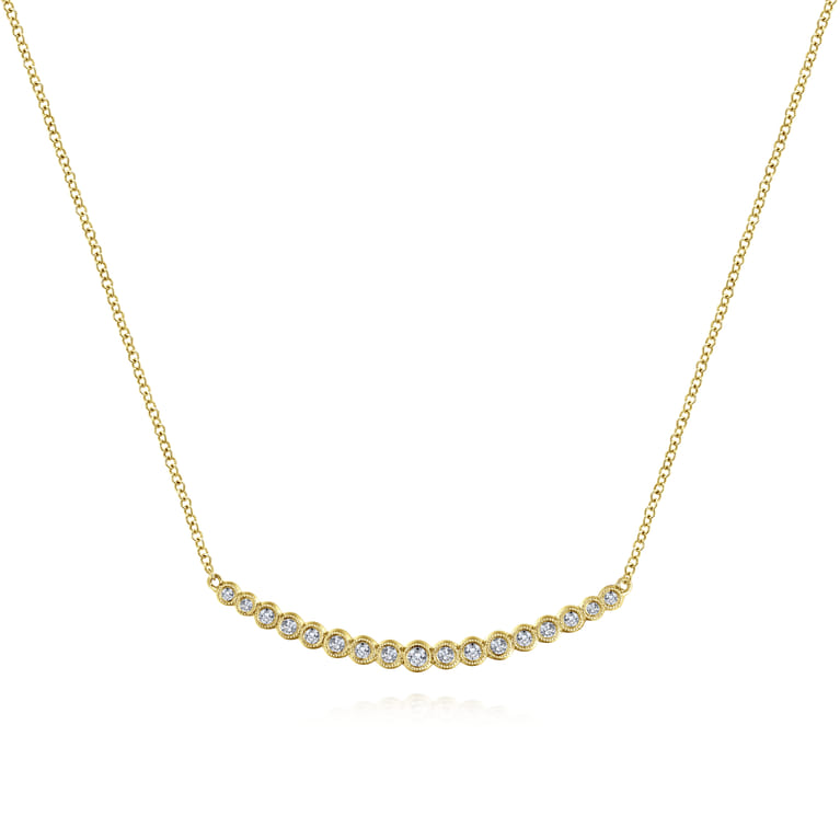 14K Yellow Gold Curved Bar Necklace with Bezel Set Round Diamonds - 0.24 ct - Shot 1