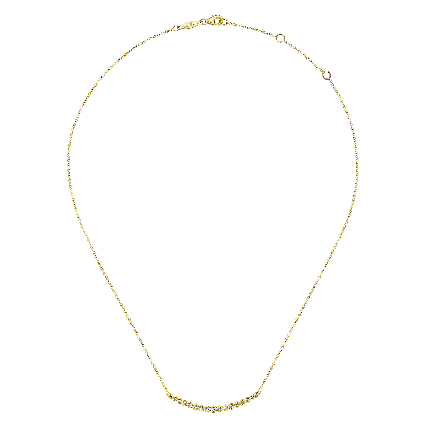 14K Yellow Gold Curved Bar Necklace with Bezel Set Round Diamonds - 0.24 ct - Shot 2