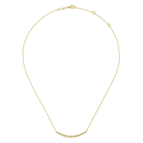 14K Yellow Gold Curved Bar Necklace with Bezel Set Round Diamonds - 0.24 ct - Shot 2