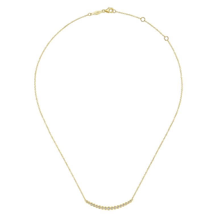 14K Yellow Gold Curved Bar Necklace with Bezel Set Round Diamonds - 0.24 ct - Shot 2