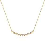 14K Yellow Gold Curved Bar Necklace with Bezel Set Round Diamonds