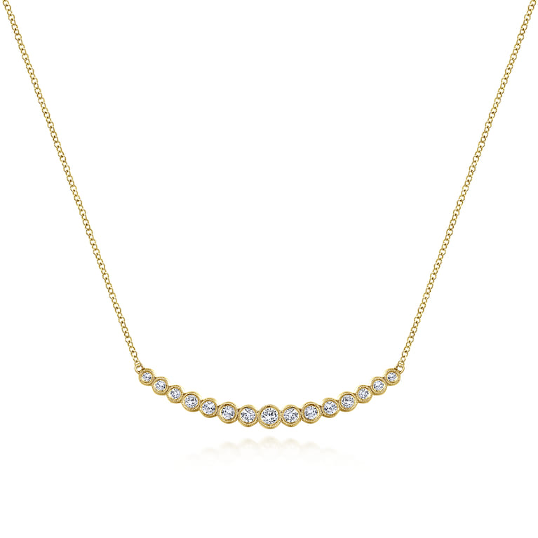 14K Yellow Gold Curved Bar Necklace with Bezel Set Round Diamonds - 0.5 ct - Shot 1