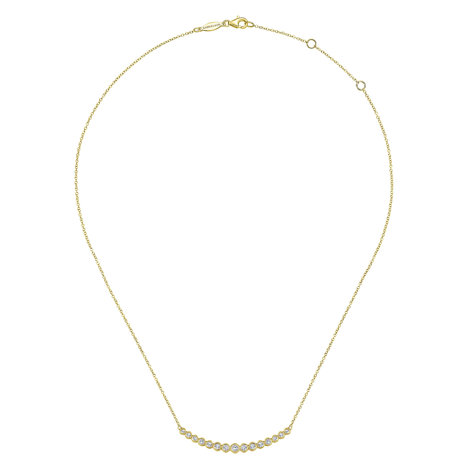 14K Yellow Gold Curved Bar Necklace with Bezel Set Round Diamonds - 0.5 ct - Shot 2