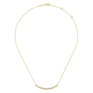 14K Yellow Gold Curved Bar Necklace with Bezel Set Round Diamonds