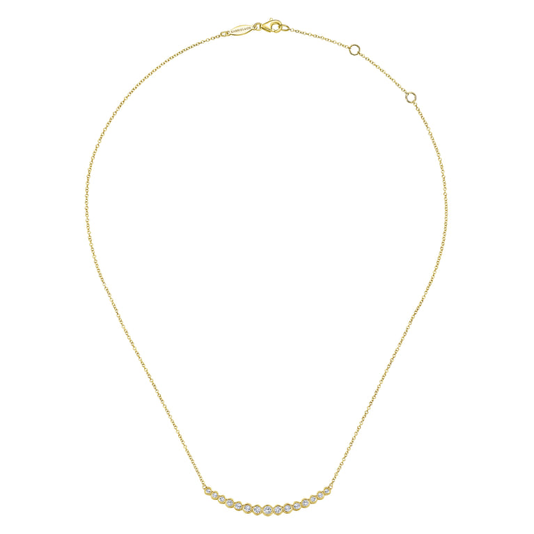 14K Yellow Gold Curved Bar Necklace with Bezel Set Round Diamonds - 0.5 ct - Shot 2