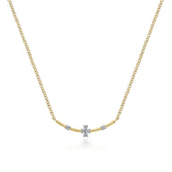 14K Yellow Gold Curved Bar Necklace with Diamond Stations