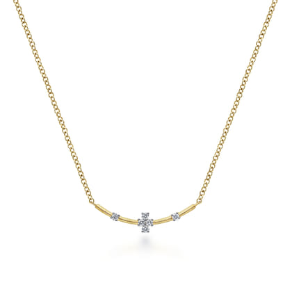 14K Yellow Gold Curved Bar Necklace with Diamond Stations