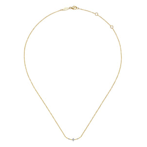 14K Yellow Gold Curved Bar Necklace with Diamond Stations