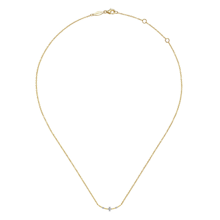 14K Yellow Gold Curved Bar Necklace with Diamond Stations - 0.06 ct - Shot 2