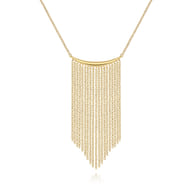 14K Yellow Gold Curved Bar and Waterfall Chain Necklace