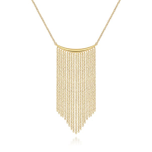 14K Yellow Gold Curved Bar and Waterfall Chain Necklace