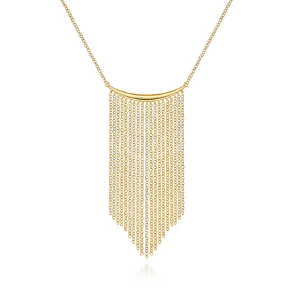 14K Yellow Gold Curved Bar and Waterfall Chain Necklace