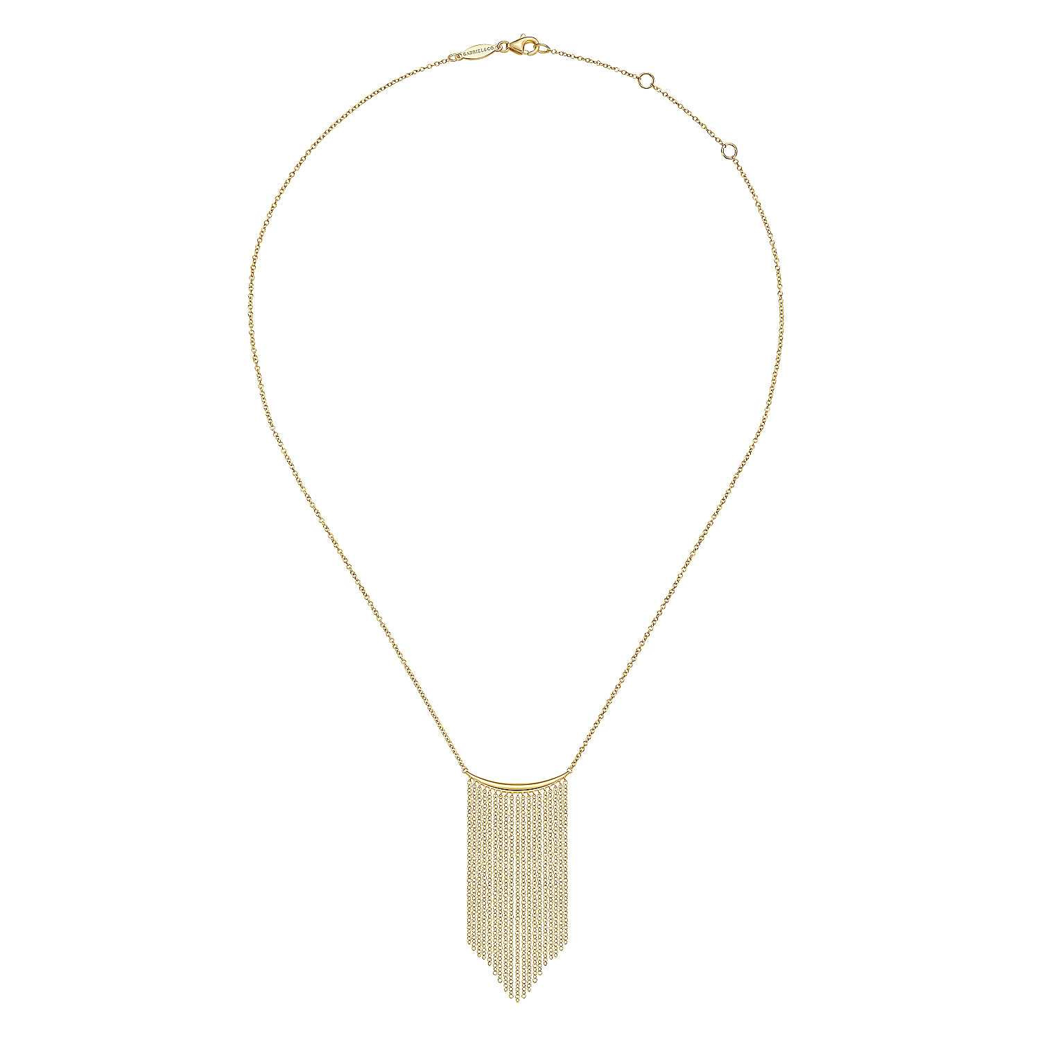 14K Yellow Gold Curved Bar and Waterfall Chain Necklace