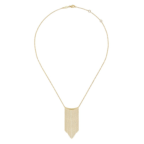 14K Yellow Gold Curved Bar and Waterfall Chain Necklace - Shot 2