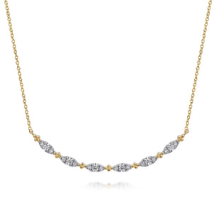 14K Yellow Gold Curved Bujukan Bar Diamond Necklace
