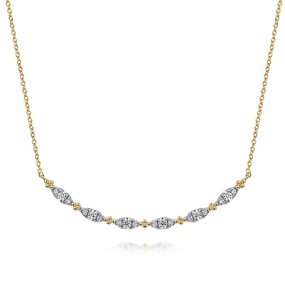 14K Yellow Gold Curved Bujukan Bar Diamond Necklace