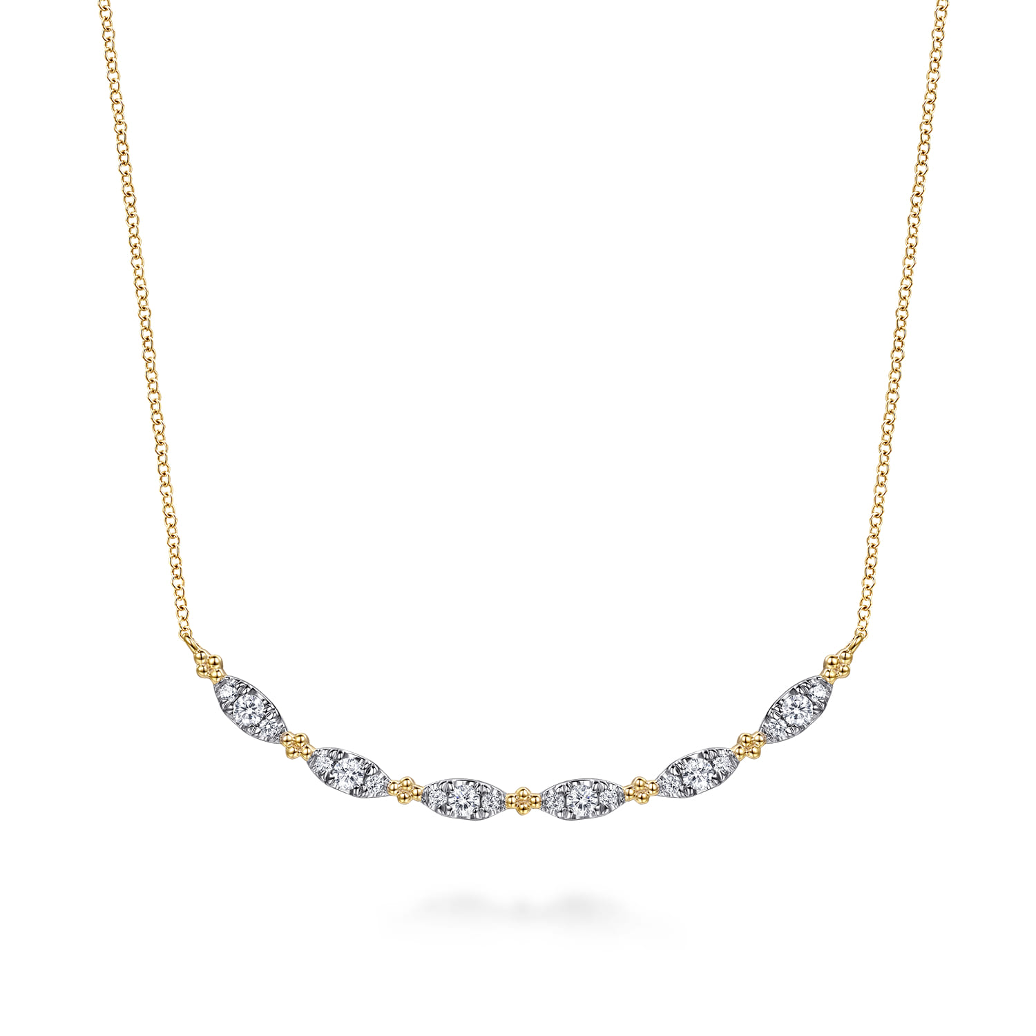 14K Yellow Gold Curved Bujukan Bar Diamond Necklace - 0.5 ct - Shot 1
