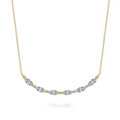 14K Yellow Gold Curved Bujukan Bar Diamond Necklace