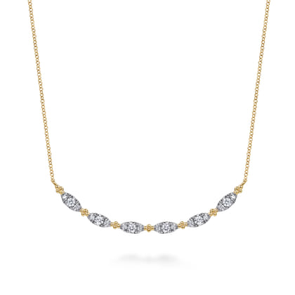 14K Yellow Gold Curved Bujukan Bar Diamond Necklace
