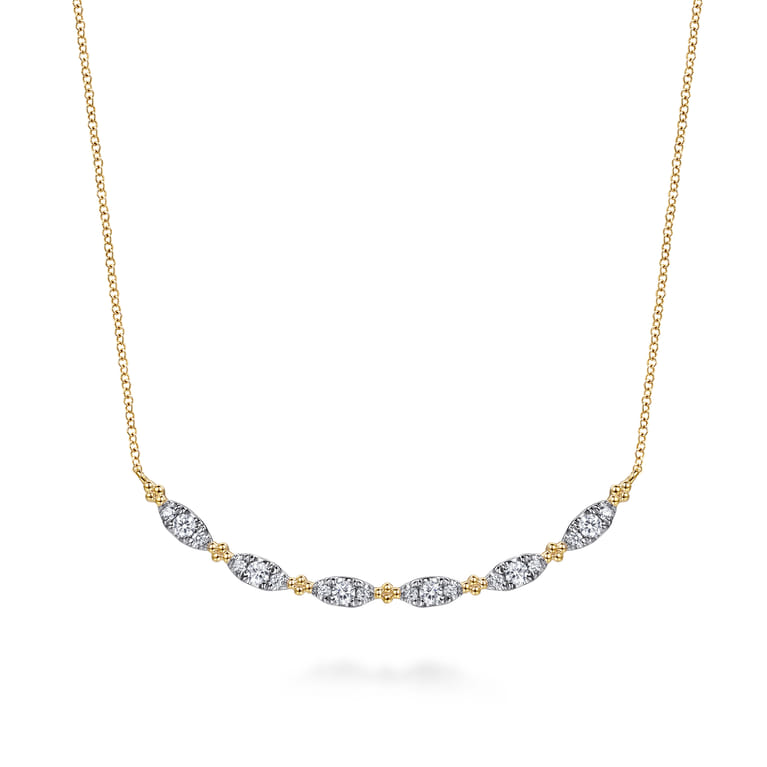 14K Yellow Gold Curved Bujukan Bar Diamond Necklace - 0.5 ct - Shot 1