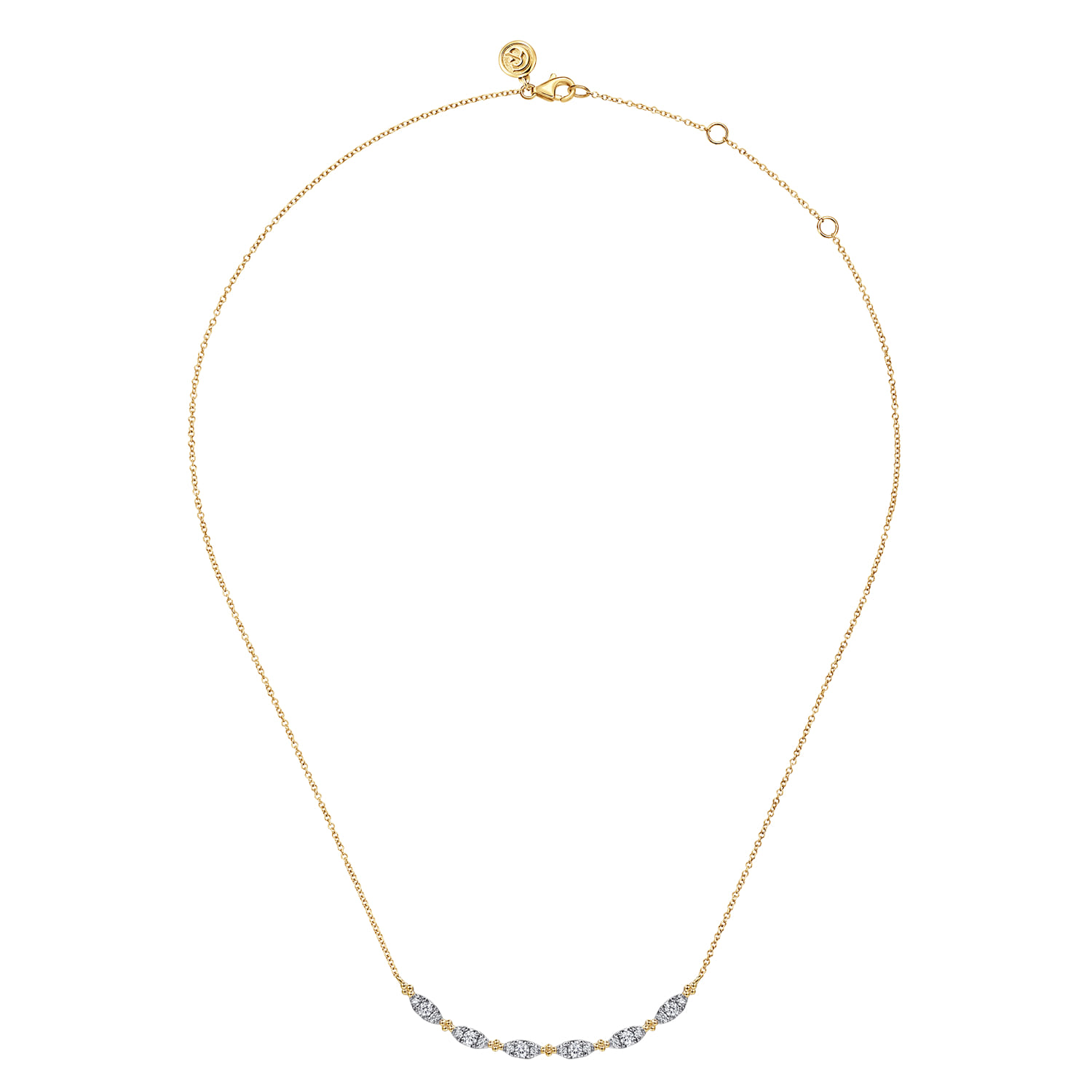 14K Yellow Gold Curved Bujukan Bar Diamond Necklace - 0.5 ct - Shot 2