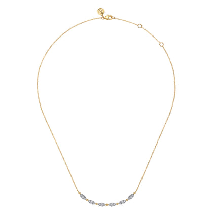 14K Yellow Gold Curved Bujukan Bar Diamond Necklace
