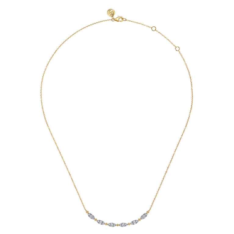 14K Yellow Gold Curved Bujukan Bar Diamond Necklace - 0.5 ct - Shot 2
